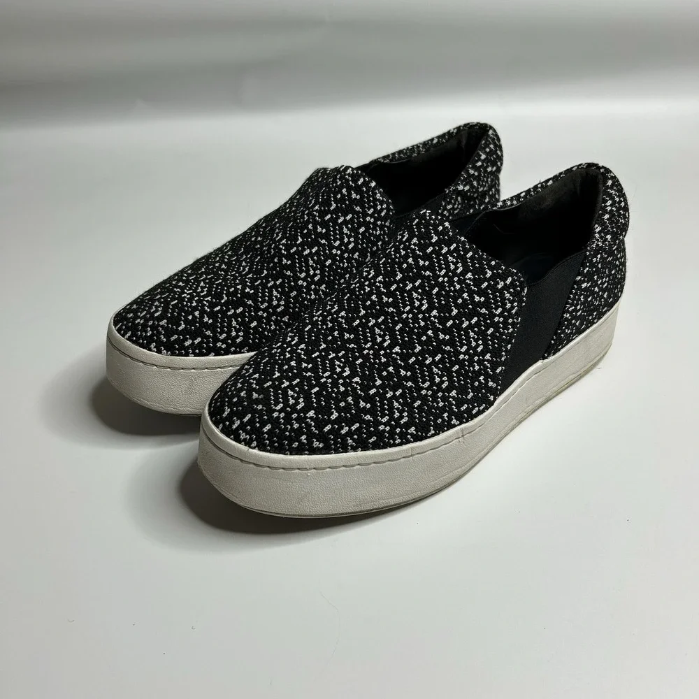 Vince Women's 8.5 Warren Knit Black White Specks Platform Sneakers Slip On